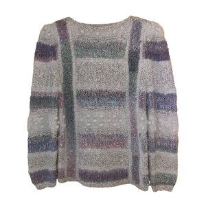 Imari Vintage Womens Sweater Size Large Multicolor Mixed Knit Puff Sleeve